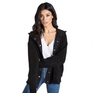 n: Philanthropy NWOT Women's Nicole Faux Sherpa Hooded Black Bomber Jacket M